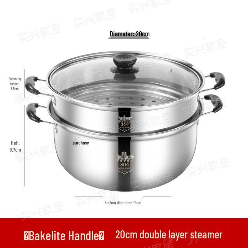 Thickened 304 Stainless Steel Soup & Milk Pot with Steamer for Induction & Gas Cookers
