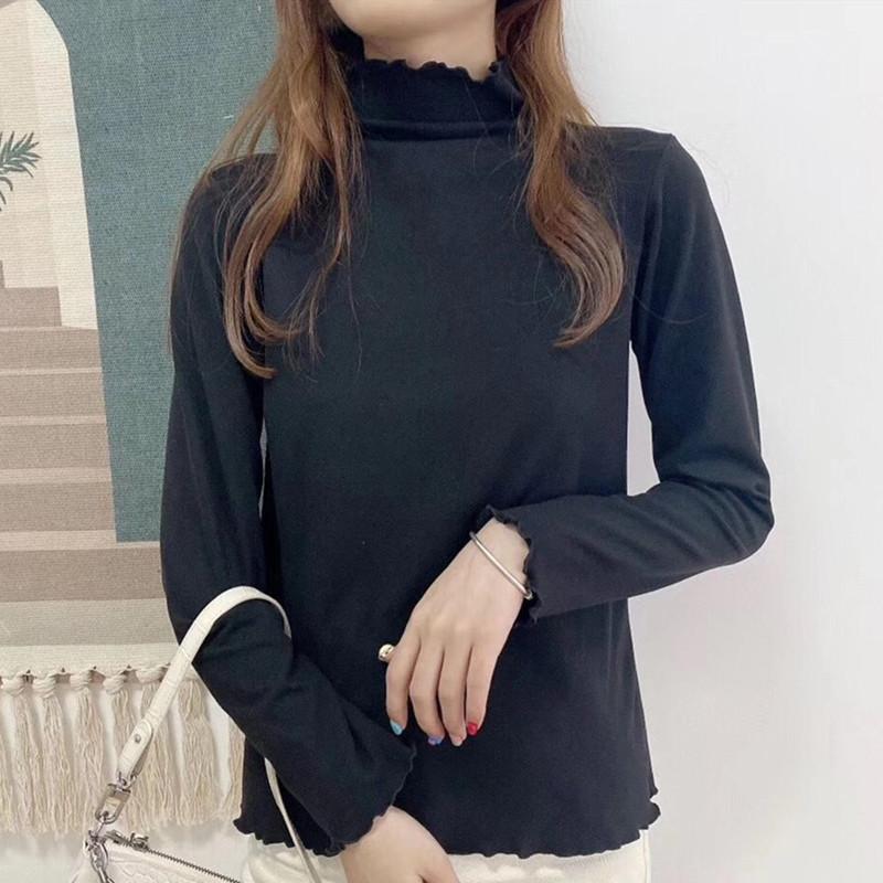 Autumn Winter Women's Elastic Bottoming Shirt Solid Colour Half High Neck Devel Bottoming Shirt Long Sleeve High Elastic T-shirt