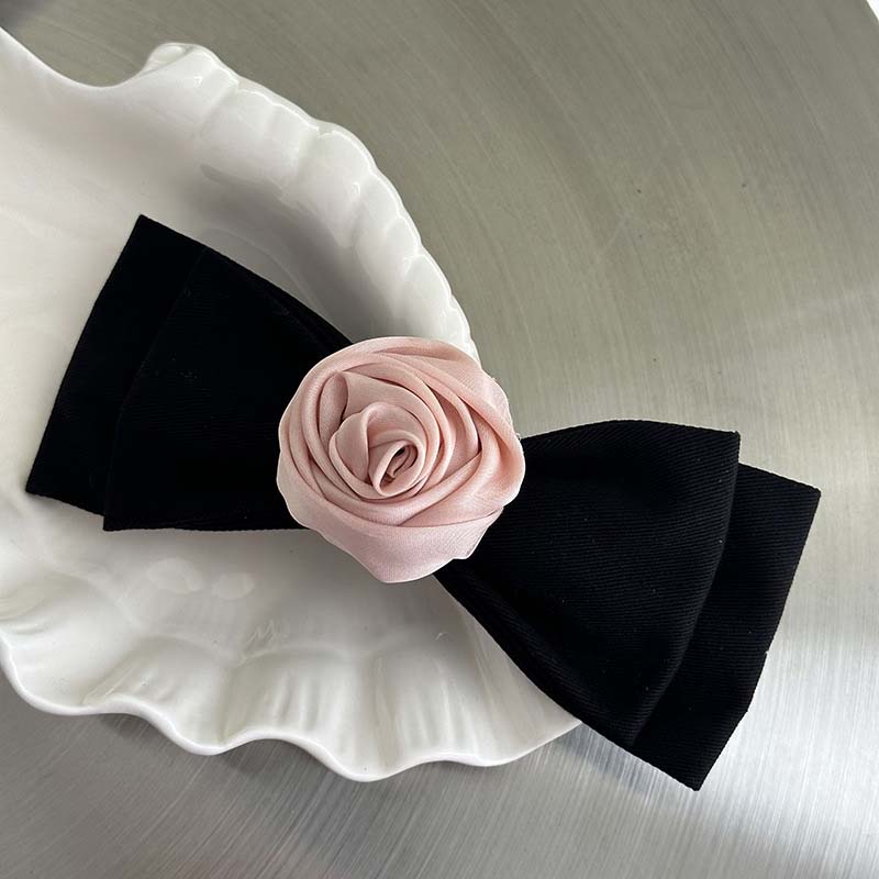 Korean Pink Rose Bow Hair Clip  for Women Vintage Elegant Solid Color Side Clip Duckbill Clip Barrettes Hair Accessories