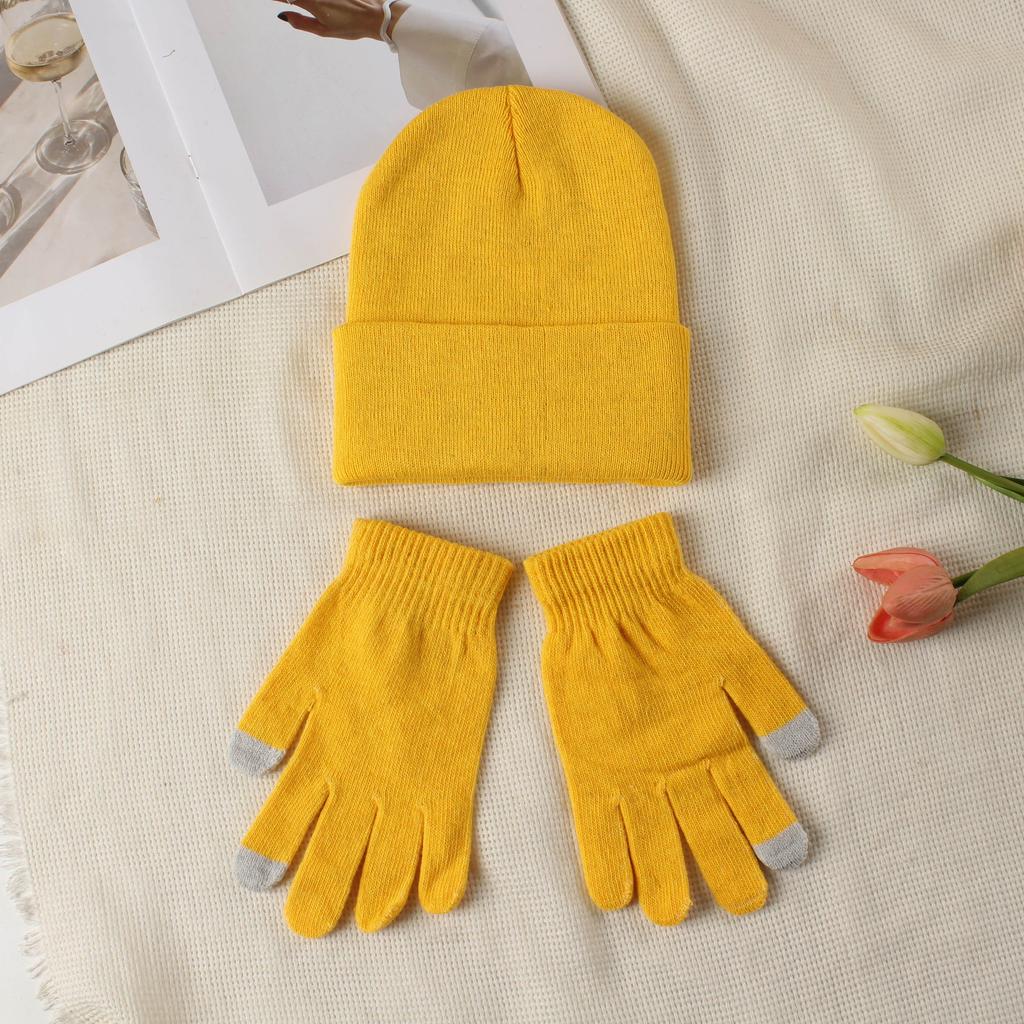 Knitted hat and glove combination set, versatile and fashionable woolen hat, autumn and winter warm pullover hat