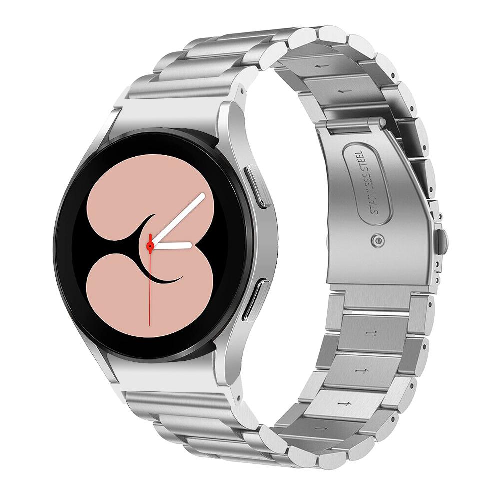 For Samsung Galaxy Watch7 44mm/40mm Stainless Steel Band 3-Bead Smart Watch Strap with Connector,Silver