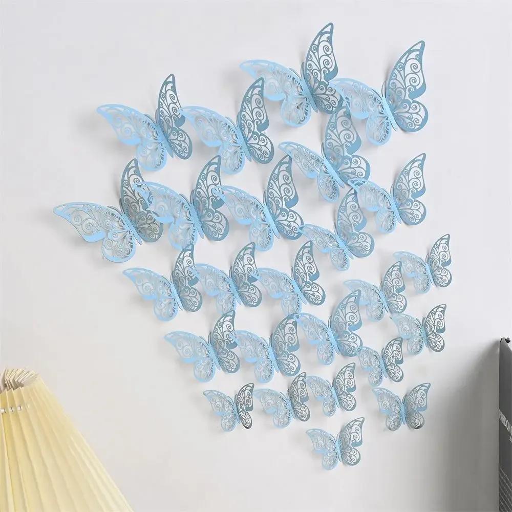 12 Peças Adesivos de Parede Borboletas 3D Borboletas Vazadas Decalques Borboletas Decoração de Arte de Parede Para Casamento Festa Decoração de Casa Adesivos