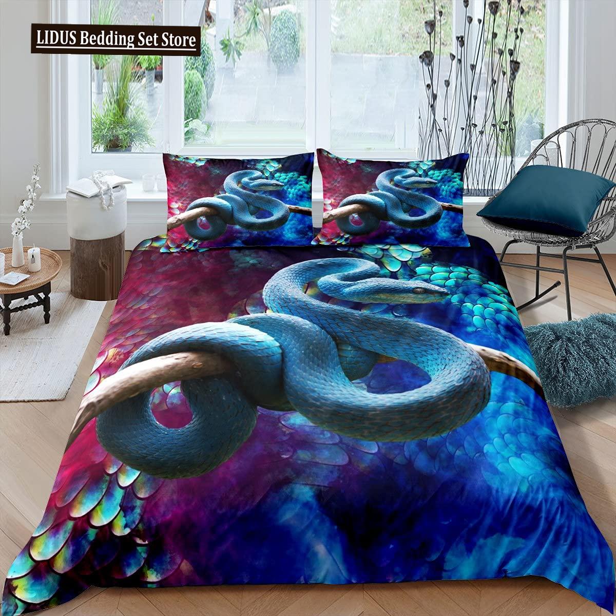 

Комплект пододеяльника «Змея» 3D Питон Пальмовый лист Постельное белье Размер кинг Рептилия Тропическая тема Пододеяльник для детей Мальчиков Девочек Подростков EU single(135x200cm)