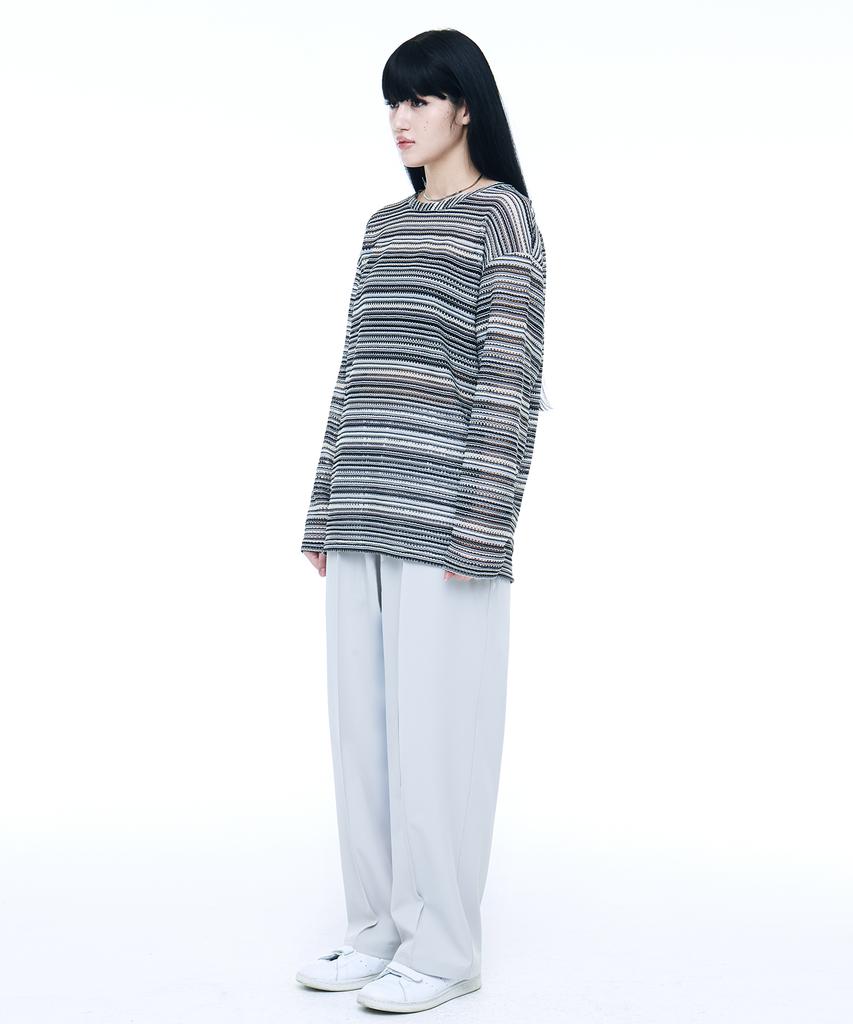 C WEAR BY THE GENIUS Oversized See-Through Craft Knit Pullover Black