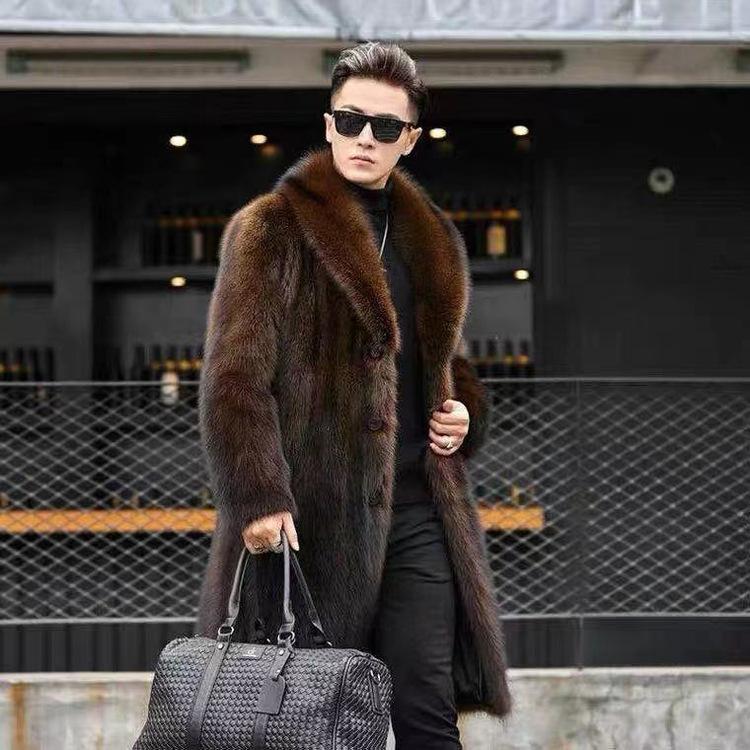 Nuovo cappotto lungo in pelliccia sintetica per uomo autunno inverno Nuovo cardigan in pelliccia di volpe imitazione da uomo di alta qualità