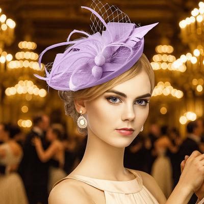 Elegant Feathers Fascinator Hat Bowknot Bride Headdress Party Tea Party Mesh Hair Band  Dance Show