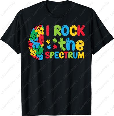 Autismhjärna Jag Rockar Spektrumet Medvetenhet Unisex T-shirt Sommar Komfort Bomull Mode Vardaglig Street Mode Tröja