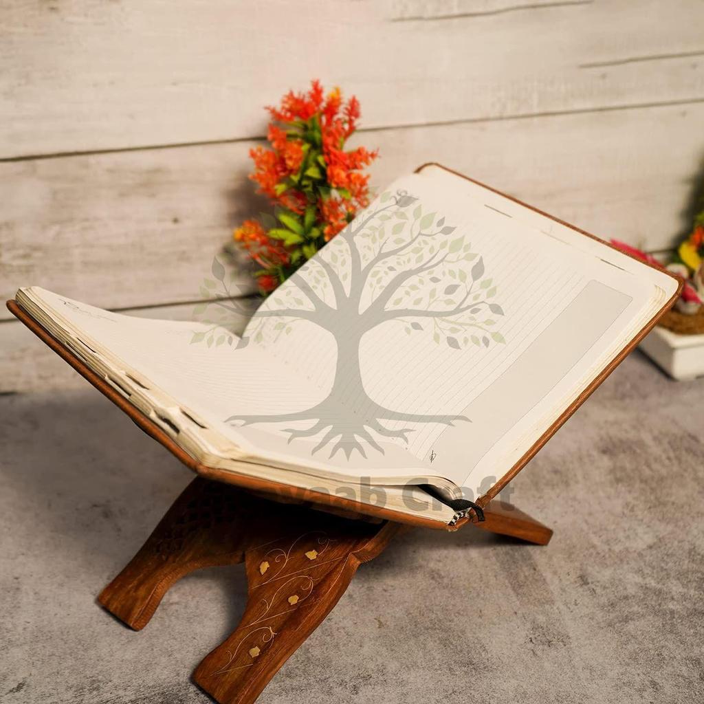 Handmade & Handcraft Foldable Book Holder | Rehal | Book Holding Stand with Intricate Carvings and Leaf Print | Rehal for Religious Holy Books