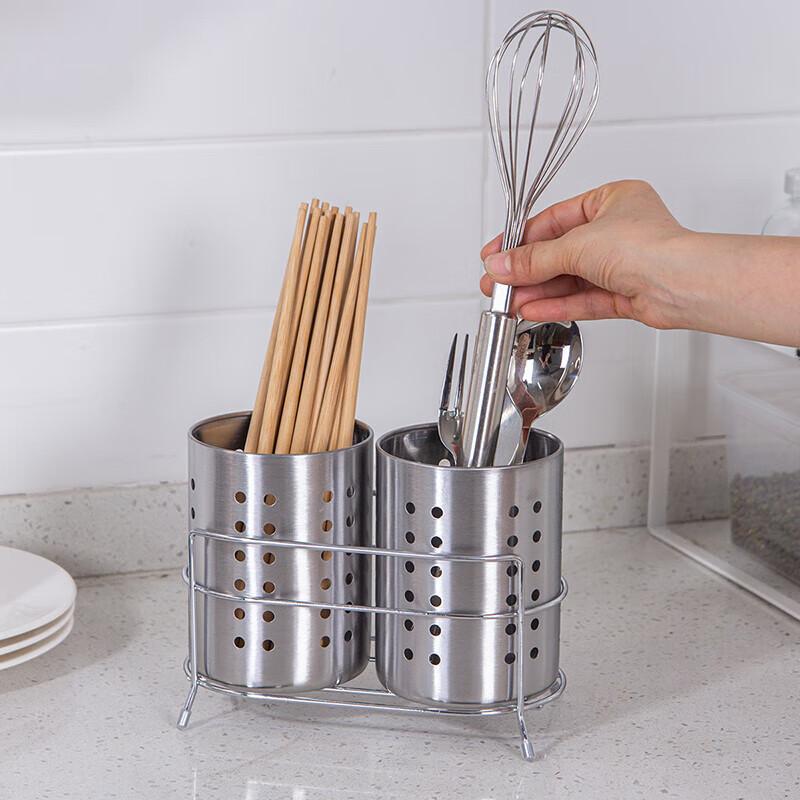 Ourunzhe Stainless Steel Household Chopstick Holder, Chopstick Cage, Tableware Tube, Double-Tube Utensil Storage Rack