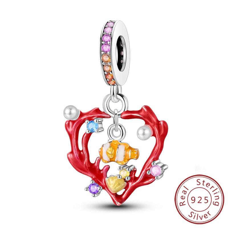 New Copper Charms Beads Pendants Summer Ocean Turtle Beach Fruit Shell Blue Charm For Women Bracelet Jewelry Gift