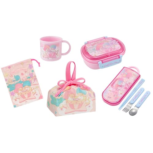 Skater Little Twin Stars 23 Sparkly Amusement Park Antibacterial Dishwasher Safe Soft Lid Tight Lunch Box, Oval Shape, 360ml Trio Set (Chopsticks, Spo