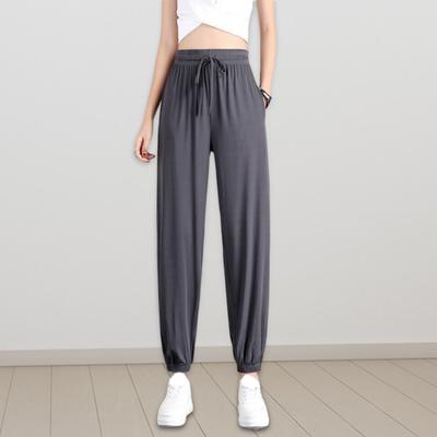 Pantaloni sportivi estivi in seta sottile con coulisse elastica in vita, tasche, pantaloni casual, pantaloni da fitness larghi, tinta unita, abbigliamento da strada