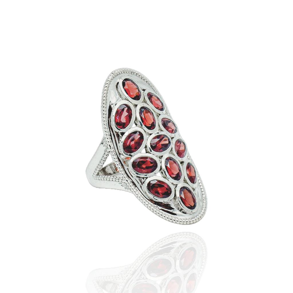 Garnet Sterling Silver Ring: Chunky Multi Gemstone Design