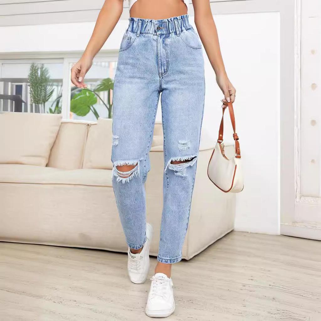 European & American Style Women's Slimming Ripped Straight-Leg Denim Pants