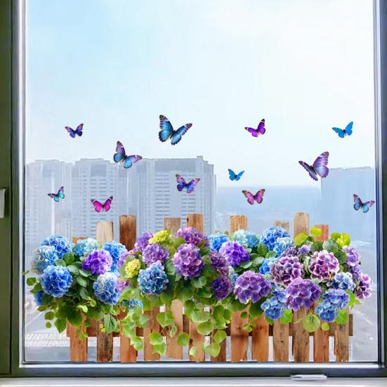 Flower Butterfly Window Cling PVC Spring Floral Window Decals Anti Collision Removable Stickers for Home Party Shop Glass Door Window Decoration