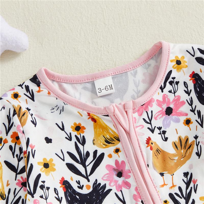 Autumn Baby Boy Girl Romper Camouflage Rooster Floral Print Long Sleeve Zip-up Jumpsuit Cute Infant Toddler Fall Clothes