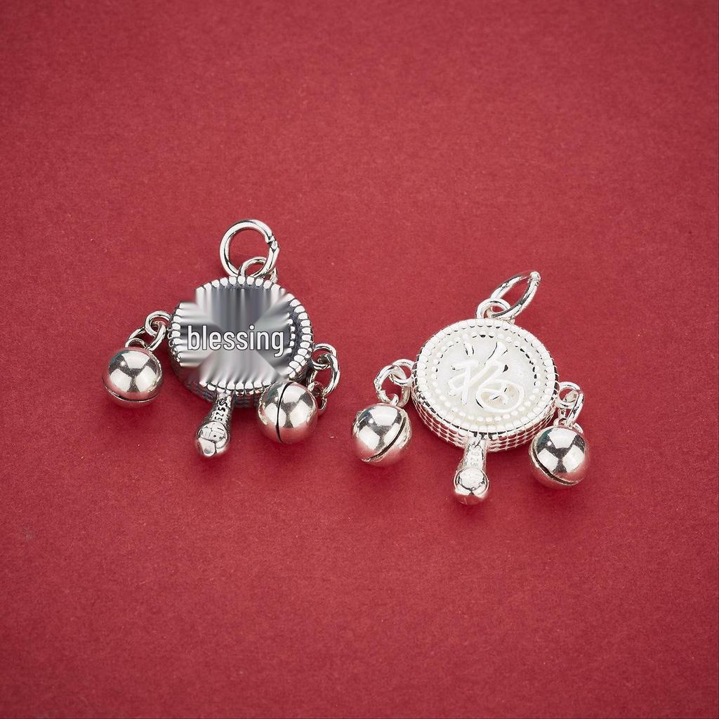 S925 Sterling Silver Six-Character Mantra Fu Pendant & Rattle for DIY Beading, Weaving Rope Bracelet or Necklace