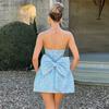 New Summer Women's Fashion Temperament Sexy Solid Color Jacquard Strapless Bow Dress