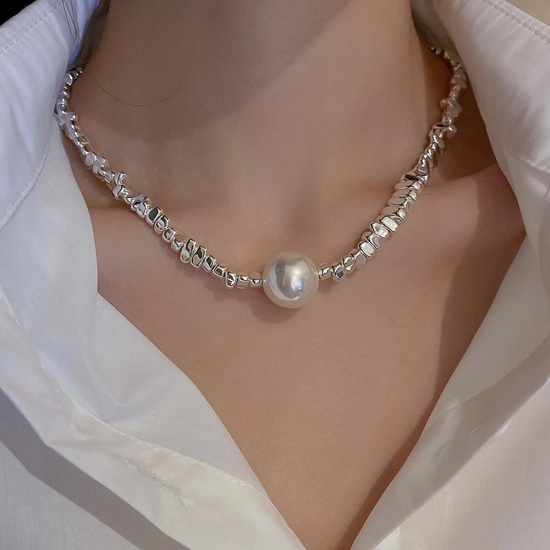 High-End Irregular Silver Pearl Necklace & Clavicle Chain Choker Bracelet