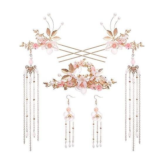 Ancient Chinese Hanfu Hair Accessories Set - Elegant Hairpins, Comb, Earrings, Necklace for Cosplay, Wedding, Photography - Retro Golden Alloy