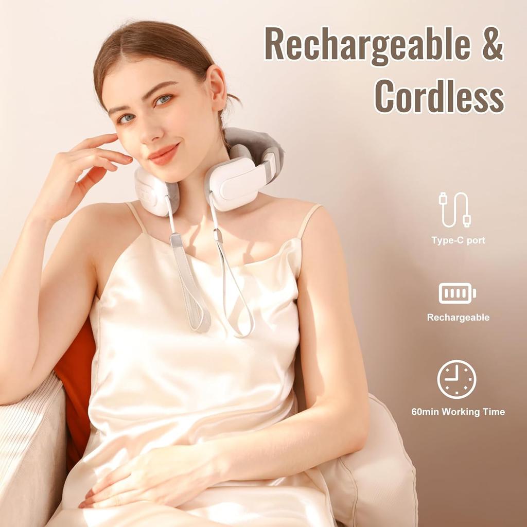 Neck Massager for Neck Pain Relief, 4D Deep Kneading Massagers with 3 Massage Nodes, Cordless Neck and Shoulder Massage with Heat for Neck, Back &