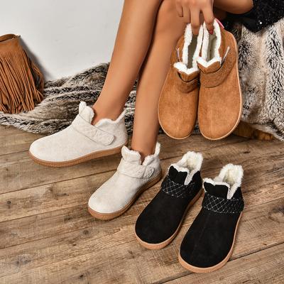 2024 New Winter Women's Warm and Plush Thick Flat Cotton Shoes, Casual Warm Snow Boots, Solid Color Fashionable Outdoor Shoes