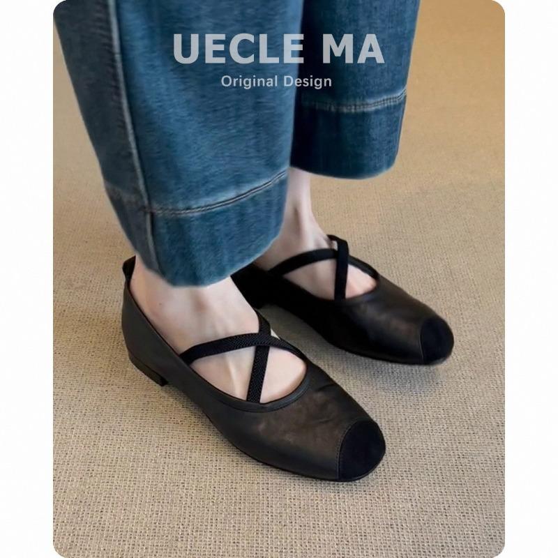 Super soft lambskin~ retro single shoes women's flat ballet shoes shallow mouth evening shoes cross belt Mary Jane shoes