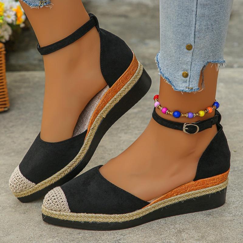 

Модные новые летние плетеные соломенные туфли-клинья баотоу с круглым носком, мелким вырезом, на высокой дышащей платформе, парусиновые сандалии-рыбаки 43