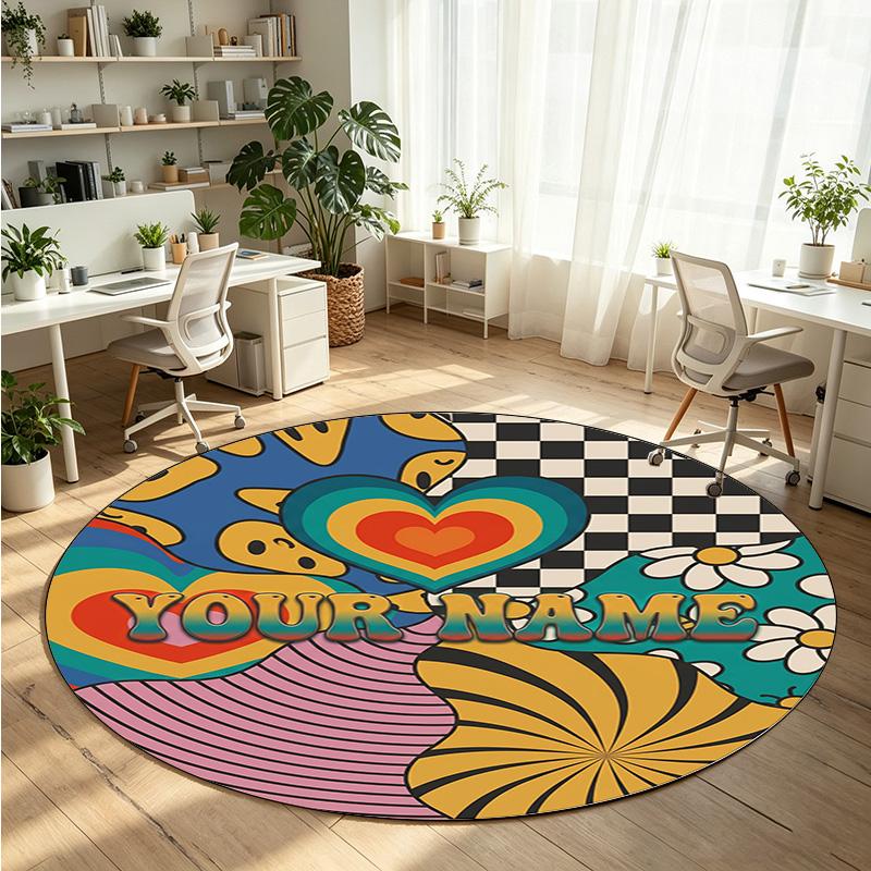 Other Art (176) Theme Round Crystal Velvet Rug Custom Name Text Personalized Floor Mat Home Decor Non Slip Crystal Carpet