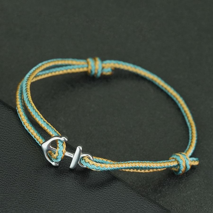 Simple Style Mens Anchor Bracelet Sliding Adjustable Stainless Steel Metal Grade A 3mm Thin String Braslet Nautical Pulseria