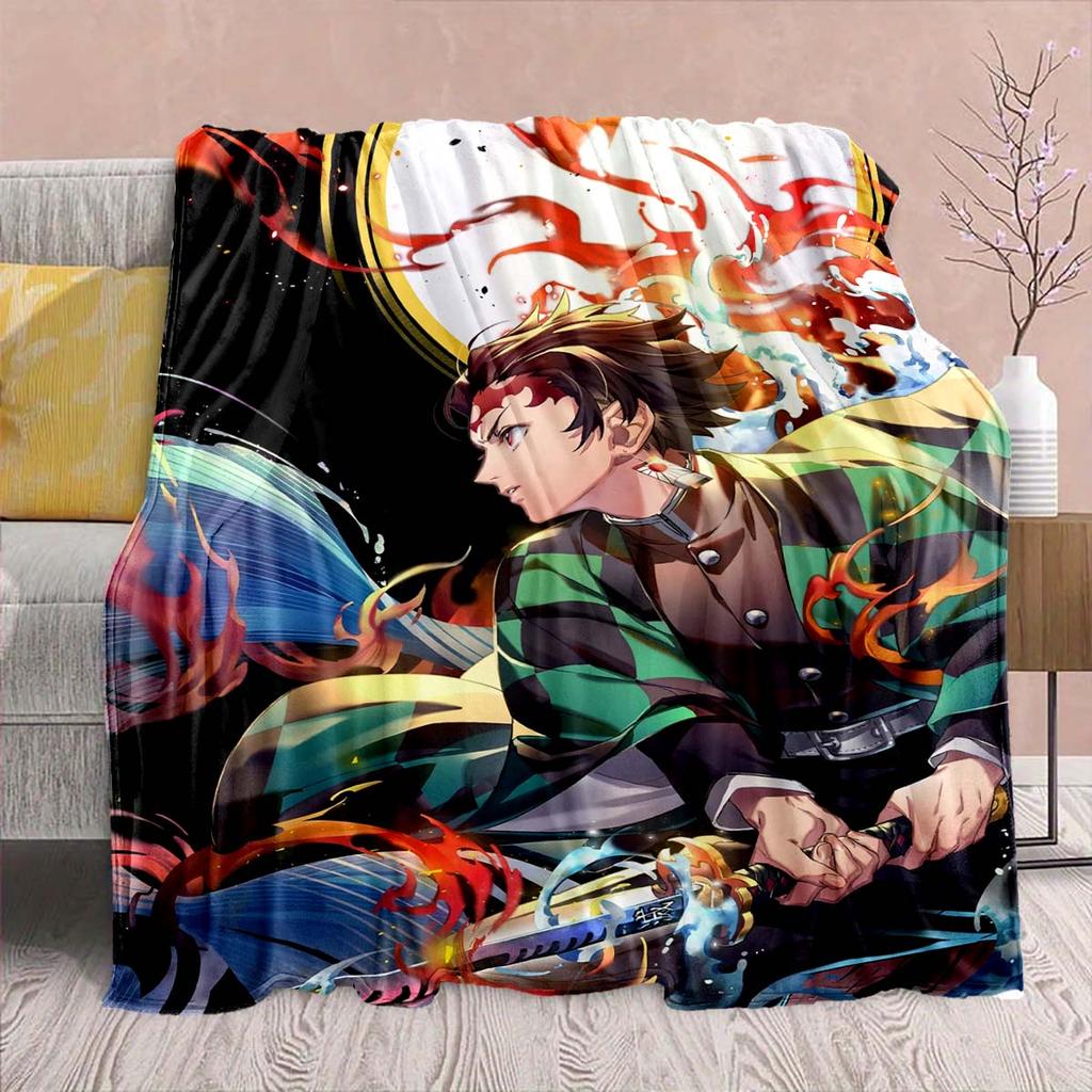 Demon Slayer Anime Flannel Blanket - Soft Warm Perfect for Sofa, Bedding Camping Travel Office Home Decor -QJY