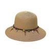 Ethnic style bead decoration big brim straw hat women outdoor vacation sunshade bucket hat foldable sunscreen sun hat