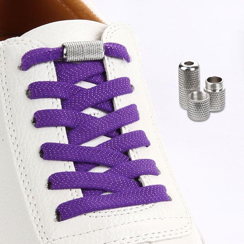 Elastic Flat Shoelaces for Sneakers No Tie Shoe Laces Metal Flower Noodle Capsule Buckle One Size Fits All for Kids and Adults