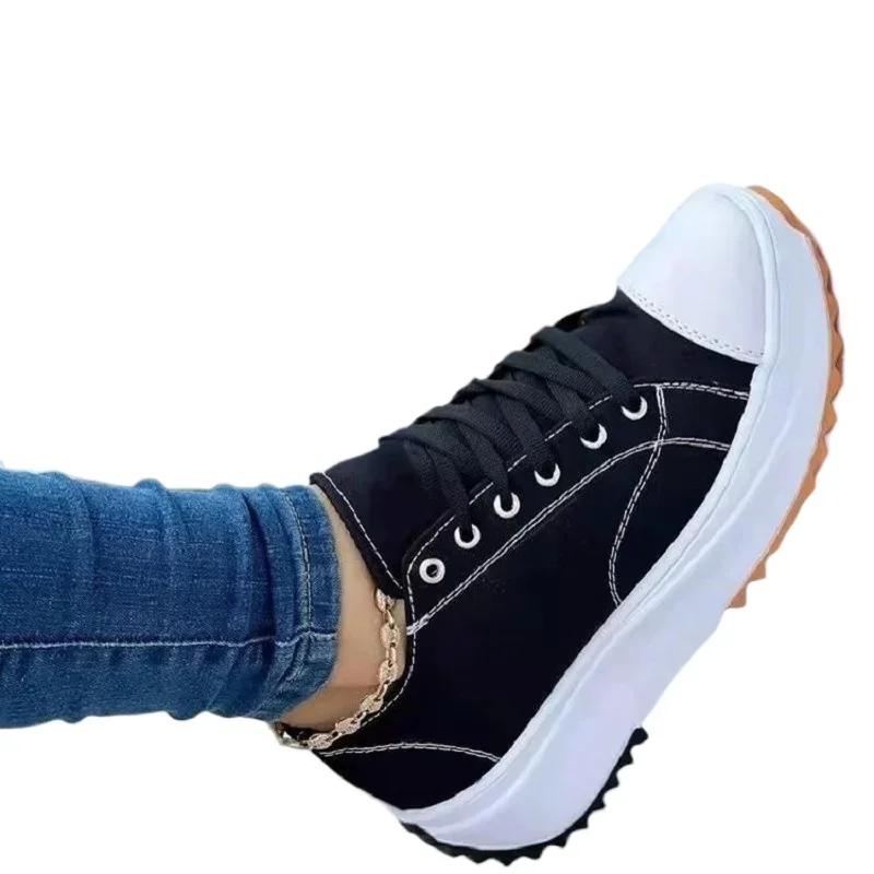 Fashion 2024 Brand Ladies Shoes Lace-up Women's Vulcanize Shoes Fashion Sewing Ladies Casual Shoes New Plus Size Versatile Sneakers