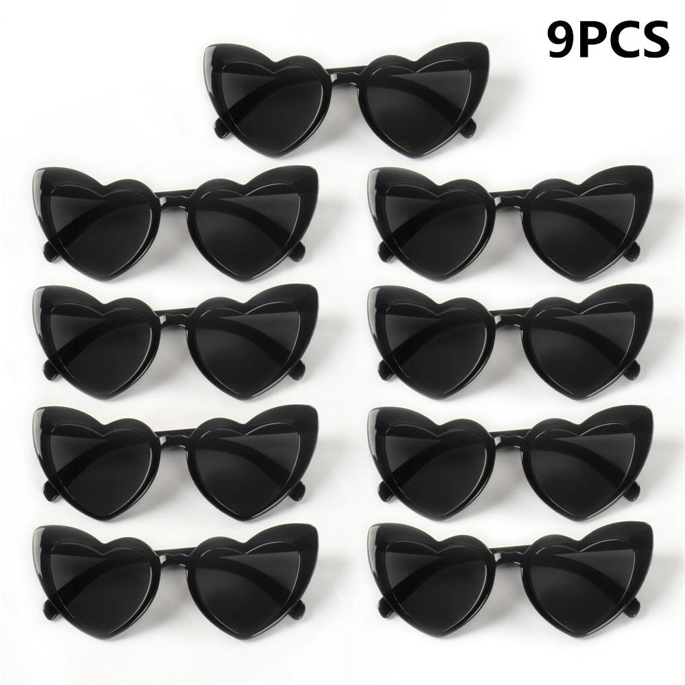 9PCS Cat Eye Glasses Heart-Shaped Plastic Frame Polycarbonate Decorative Vintage Included for Party Wedding Music Festival