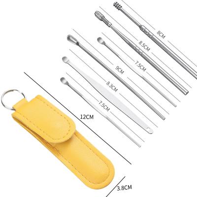 6Pcs/Set Limpador de ouvido Coletores de cera de ouvido Aço inoxidável Removedor de cera Kit de piercing Cureta de cera de ouvido Colher Cuidados Ferramentas de limpeza de ouvido