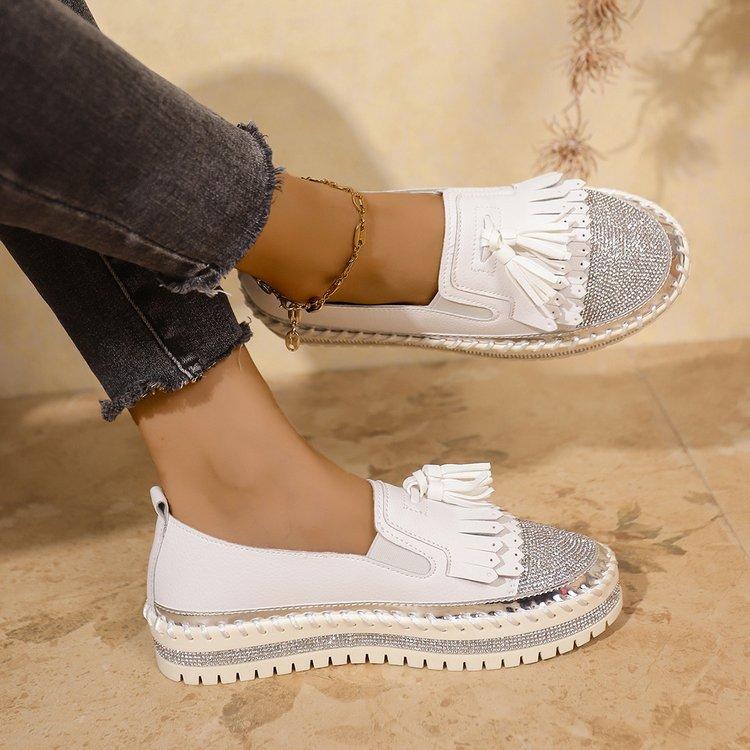 Large Size Sequined Platform Fashion Single Shoes Autumn New Shallow Mouth Rhinestone Sneakers