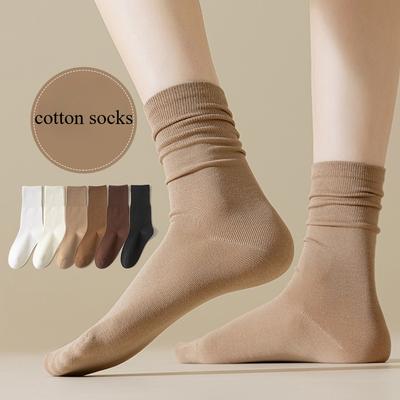Damen-Baumwollsocken, einfarbig, mittelhohe Socken, vielseitige Florsocken, keine abfallenden Fersen, Damensocken