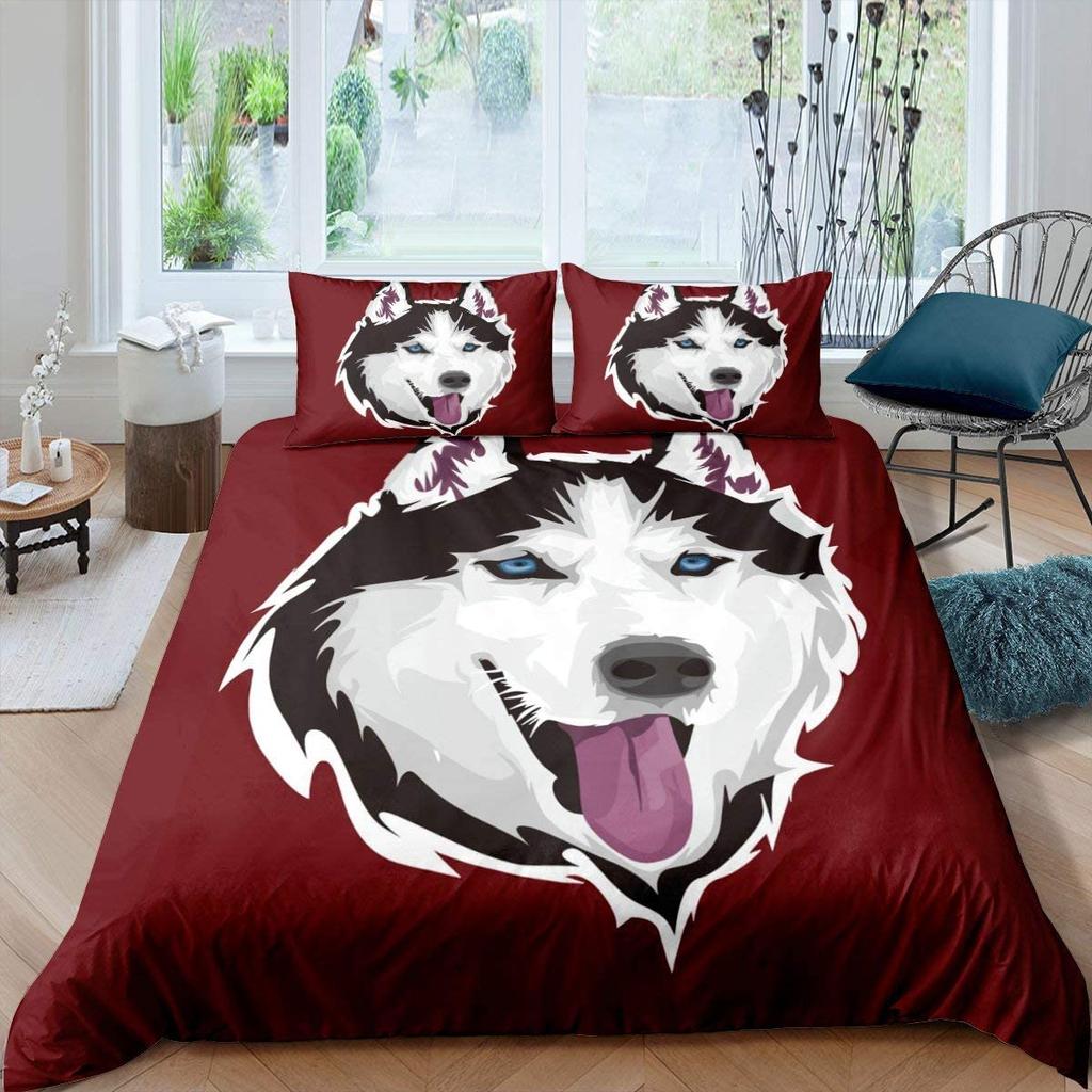 Husky Duvet Cover Puppy Pet Flower Floral Jungle Natural Scenery Cute Animal Bedding Set Polyester Double Queen King Quilt Cover