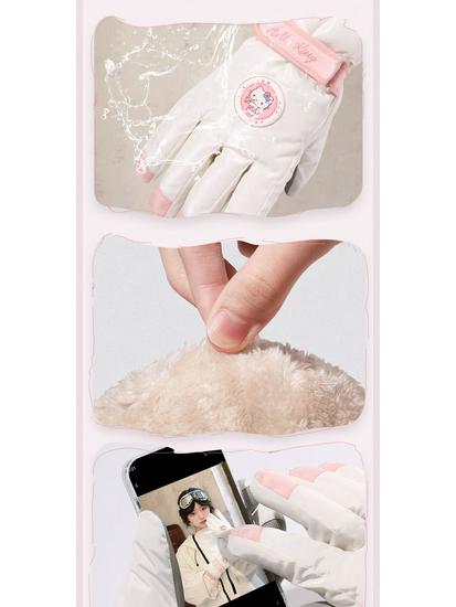 Sanrio Hello Kitty Women's Winter Ski Gloves - Thick Fleece, Warm Cotton, Touchscreen Compatible, Ideal for Riding & Cycling