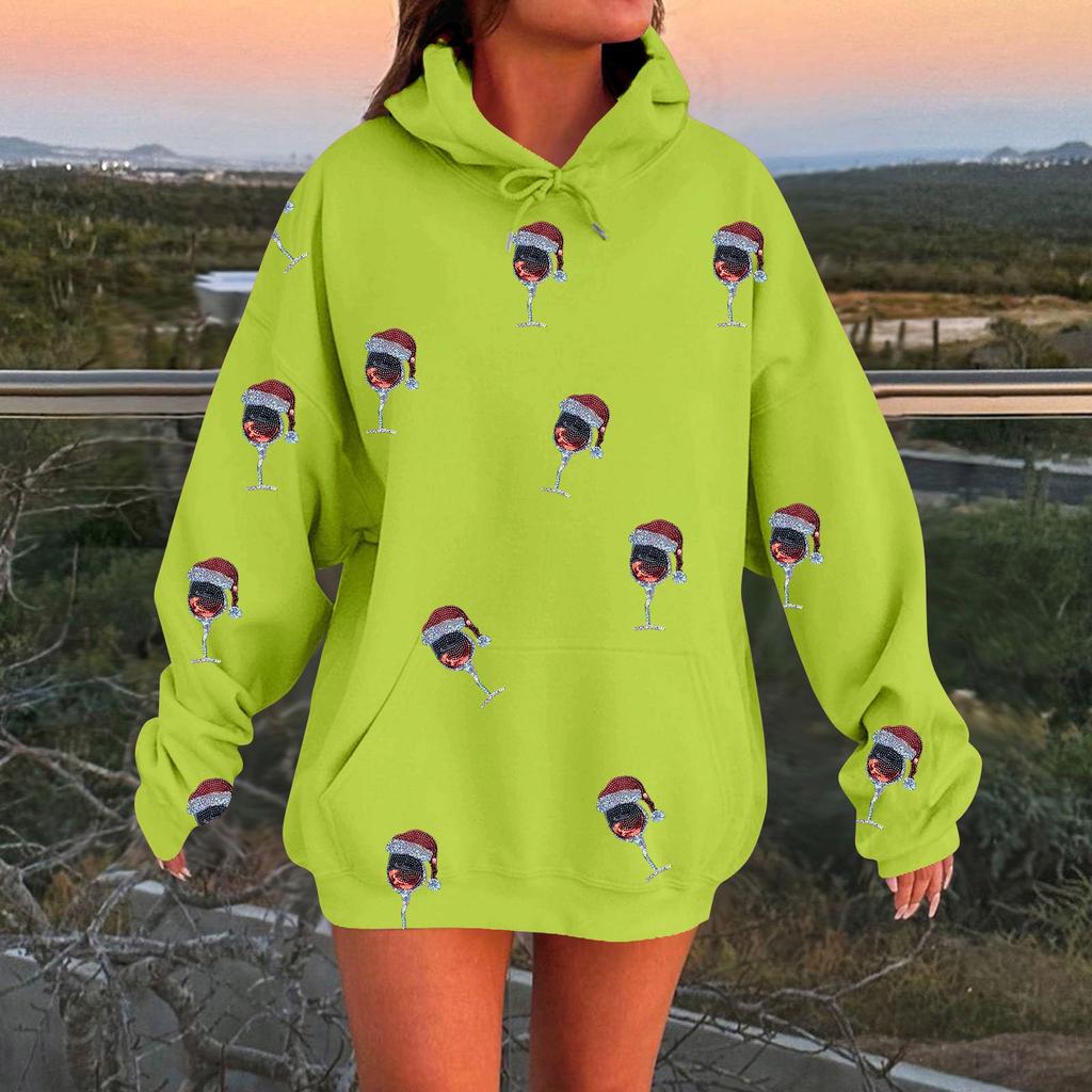 Women's Fashion Long-sleeved Christmas Print Casual Oversized Pullover Hoodie Top