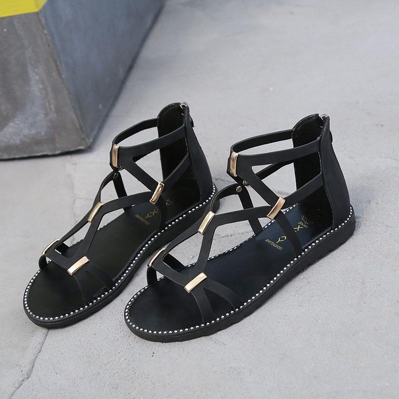 

New Style Shoes Fashionable Flat Sandals with Cross-buckle for Women 35 чорний