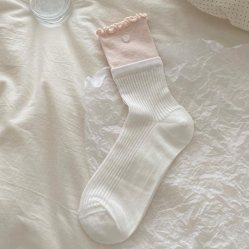 Female Summer Thin Ballet Style Bow Lace Medium Tube Pile Socks