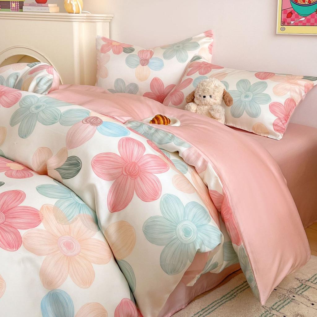 Summer Cartoon Anime Cool Moisture-wicking Breathable Washed Polyester for Quilt Cover Naked Sleeping Bed Sheet Student Set