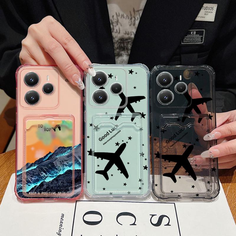 Card Slot Pocket TPU Case For Xiaomi Poco X6 F6 X5 Pro M6 Pro C65 Aircraft Printed Soft Silicone Phone Cover For Poco F6 X5 X6