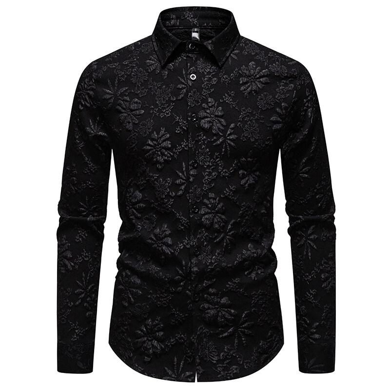 New Fashion Design Men's Flower Long Sleeve Shirt Spring Autumn Casual Solid Business Office Shirts Male Party Nightclub Shirt