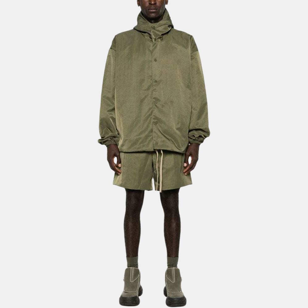 Fear of God Essentials Veste de coach à capuche en nylon texturé Vêtements d'extérieur militaires pour hommes Vert 202BT246375F