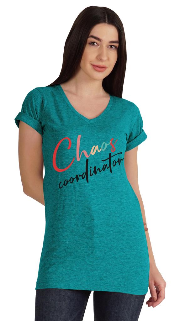 Inkmeso V-Neck Chaos Coordination Tshirt Tops For Mom Graphic Print Women