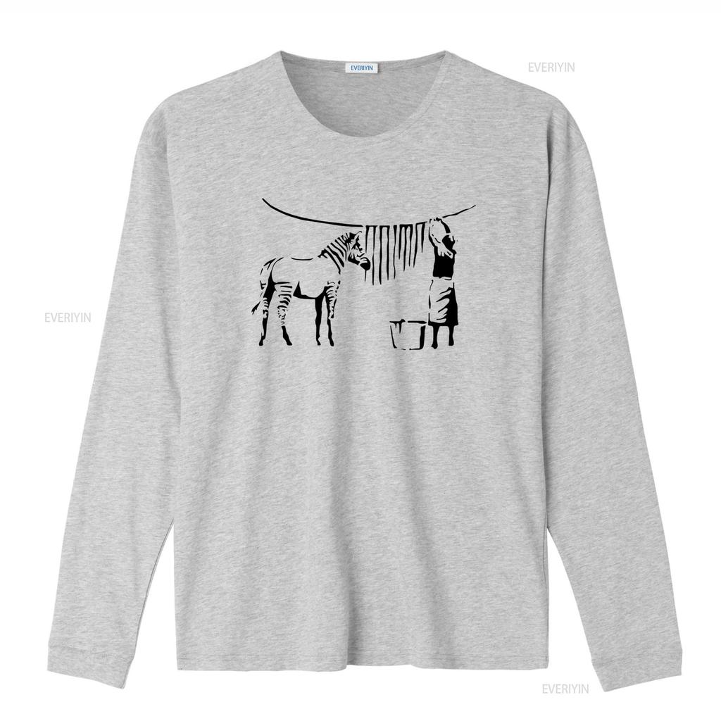 Ladies Banksy Inspired Zebra Washing Street Art Graffiti Lady Fit White T Shirt vintage Washed Breathable Casual Unisex fashion