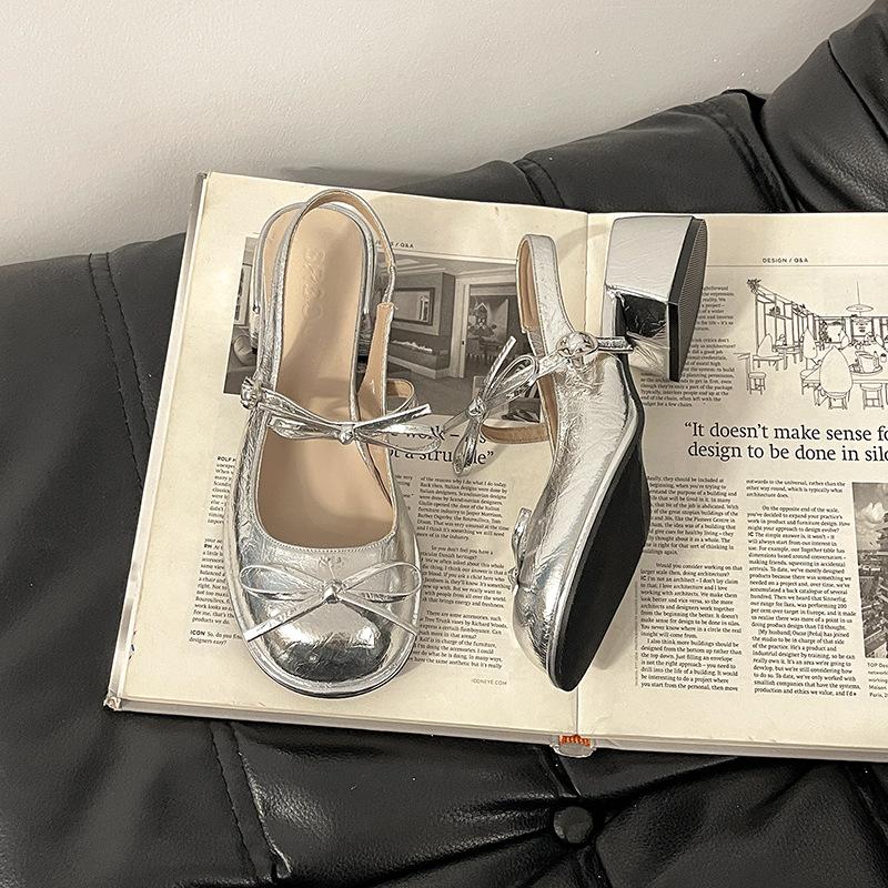 Casual Mary Jane shoes women's summer fashion patent leather square head bow small leather shoes shallow mouth thick high heel single shoes